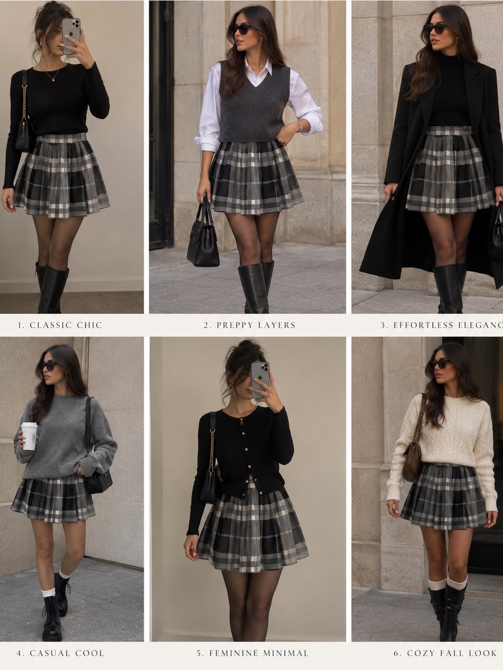 Burberry Black and Gray Plaid Skater Skirt
